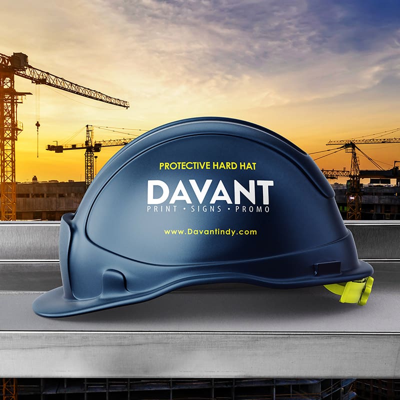 blue hard hat with davant logo