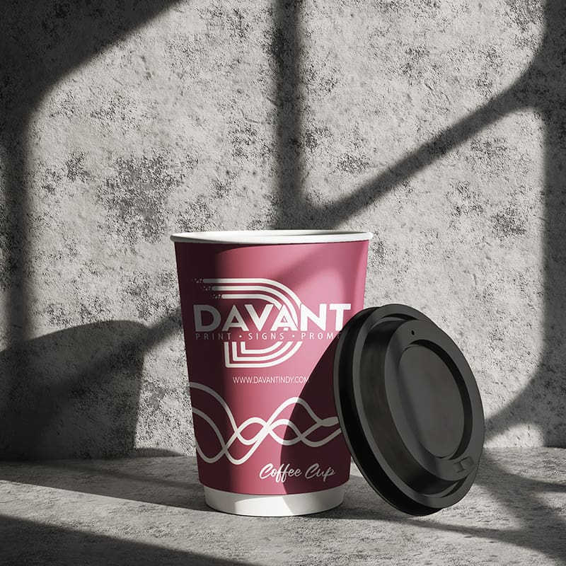 customized marroon to go coffee cup with protective sleeve layer by davant