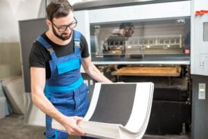 man working on printing machine