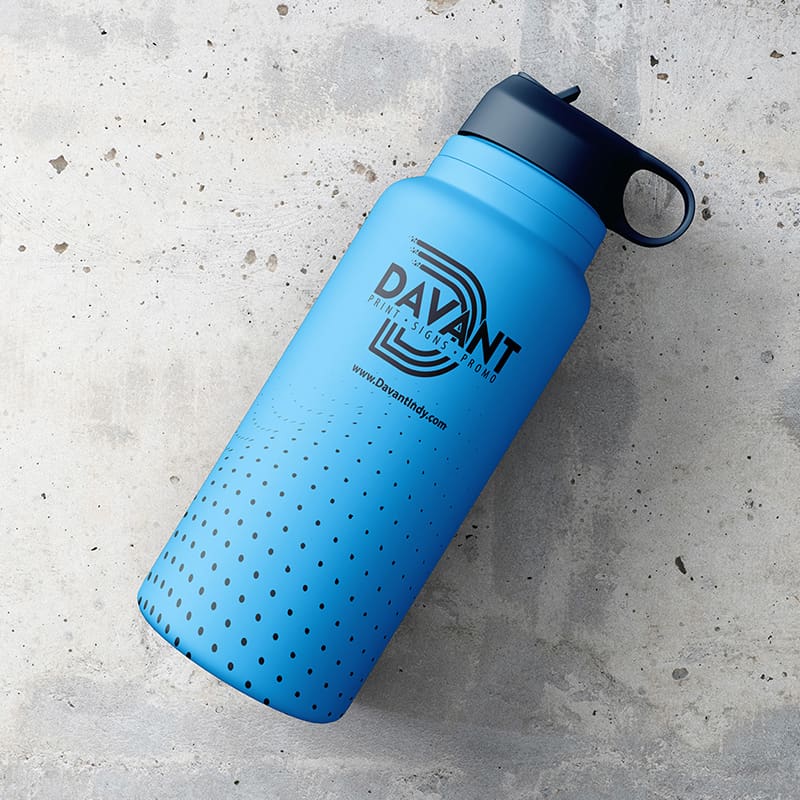 reusable blue water bottle with caribiner connector