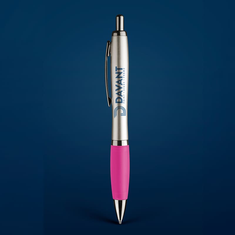 silver pen with pink grip and davant logo